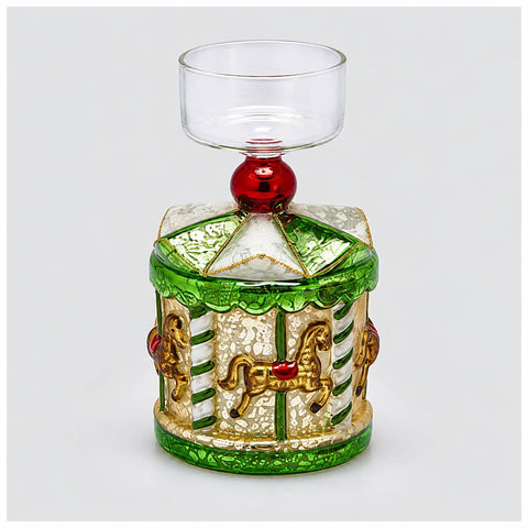 EDG Bougeoir carrousel de Noël en verre Ø7 H13 cm 2 coloris (1 unité)