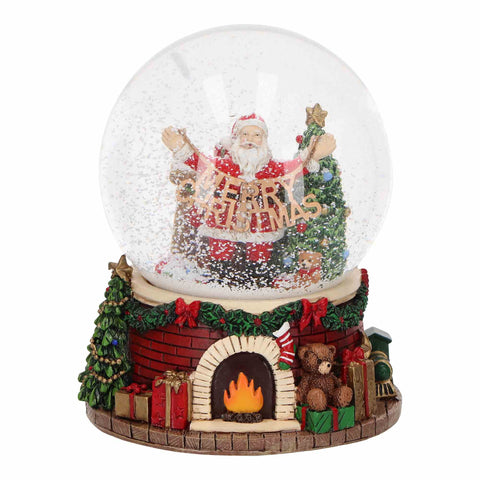 Boule à neige Timstor avec Père Noël et cheminée en résine D13,3 x H16,2 cm