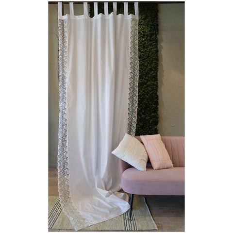 L'ATELIER 17 Bedroom or kitchen curtain in vertical lace and cotton, "Cloe" Shabby Chic Collection - Classic 3 variants 140x290 cm