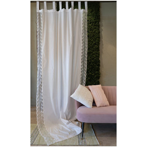 L'ATELIER 17 Rideau de chambre ou de cuisine en dentelle verticale et coton, Collection Shabby Chic "Cloe" - Classique 3 variantes 140x290 cm