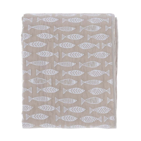 Blanc Mariclò Trapunta matrimoniale primaverile beige in microfibra con gala "Pesciolini" 260x260 cm - Angelica Home Stabia