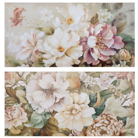 Eurolamp Set 2 Quadri rettangolari su tela Fiori bianchi/rosa/verdi 40x80 cm