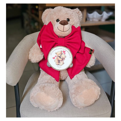 Ours en peluche beige Madame Fioccò Teddy Love avec nœud et tambour 40 x H 80 cm