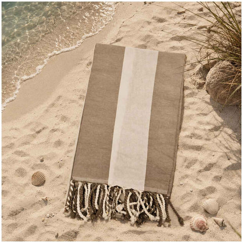 Asciugamano spiaggia in lino con frange, stile shabby chic, ideale per arredo casa e vacanze
