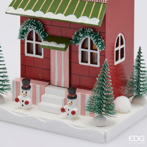 EDG casetta decoro natalizio con LED in legno 14,5x10,5xH27,5 cm