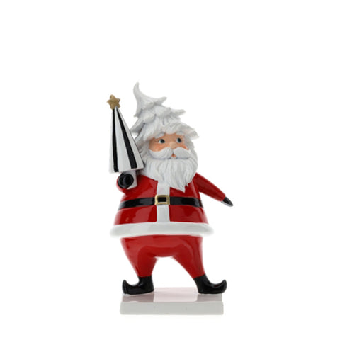 Figurine Père Noël en résine Hervit avec cône arbre H20 cm