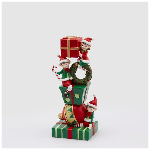 EDG Elves Christmas Candle Holder in polyresin 14x12xH31 cm