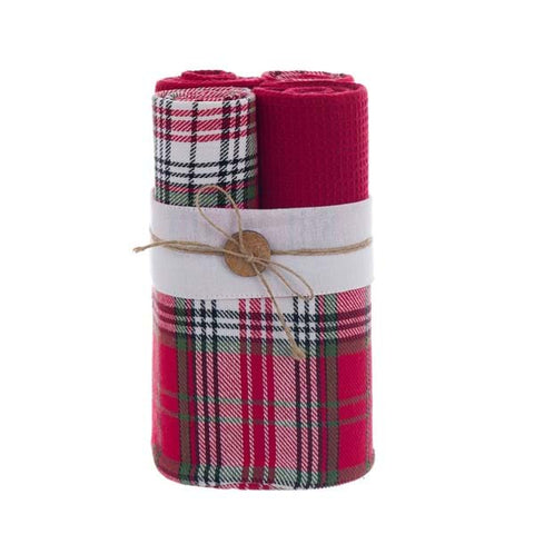 Blanc Mariclò Cestino con 4 canovacci assortiti "Magia Tartan" 40x70 cm