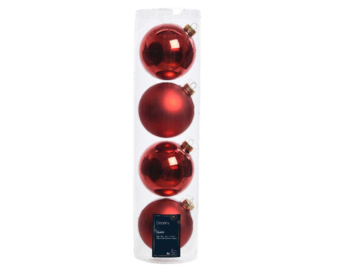 Kaemingk Set of 4 Mixed Red Glass Christmas Balls D10 cm