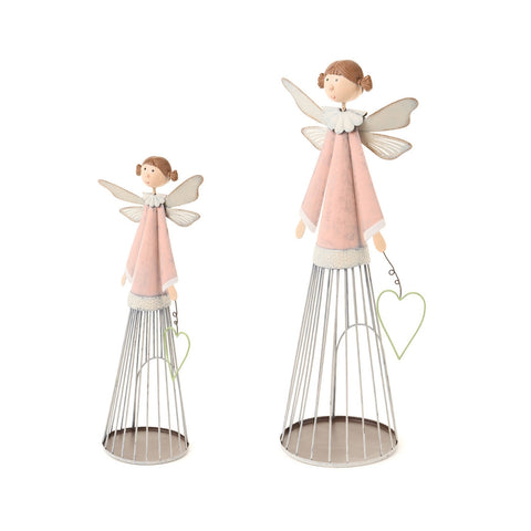 Lot de 2 Bougeoirs Métal Nuages ​​Tissu "La Vie en Rose" H30.5/38.5 cm