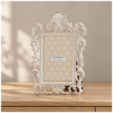 Mathilde M Portafoto in metallo anticato bianco "Éclat d’Antan" H23 cm