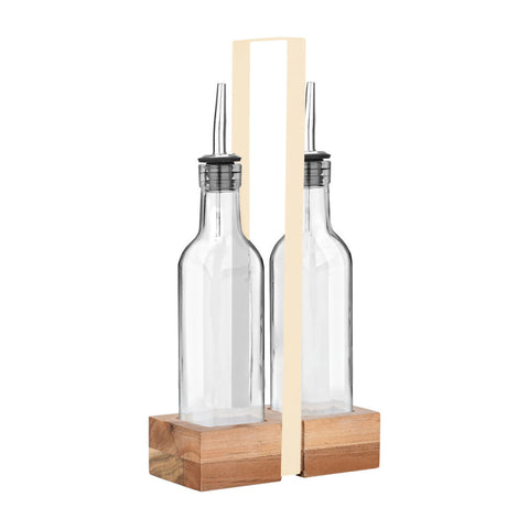 Estia Home Set 2 Bottiglie per Olio e Aceto con base in legno "Allure" 280 ml