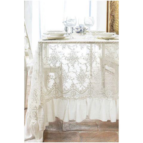 Chez Moi Optical white lace tablecloth with "Corinzio Romantique" gala Made in Italy 150x150 cm