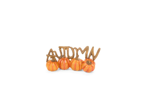 NUVOLE DI STOFFA Decoro zucche con scritta AUTUMN poliresina arancione 20x6x9,5 cm