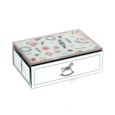Hervit Cofanetto natalizio scatola in legno e specchio 15x10x5 cm