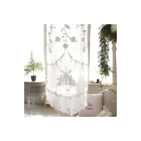 Mia per te Set 2 Tendine vetrage in lino naturale ricamo floreale "Demetra" 60x160 cm