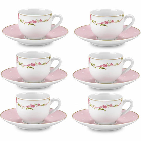 Fade Set 6 tazzine da caffè in porcellana bianco/rosa "Arabella" 90 ml