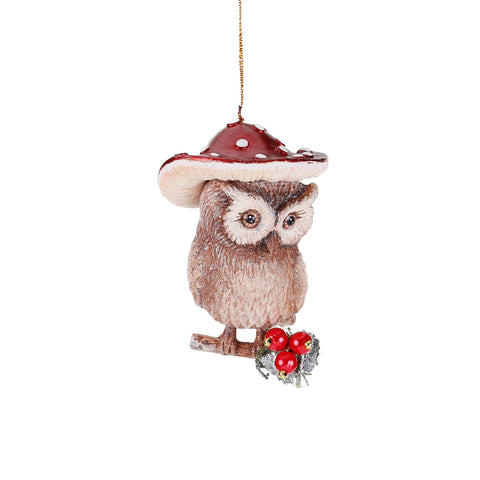 GOODWILL Glitter Resin Owl with Mushroom 10cm 