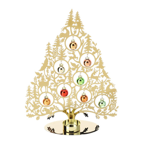 Hervit Gold metal tree with 8 colored glass spheres and magnet candle holder