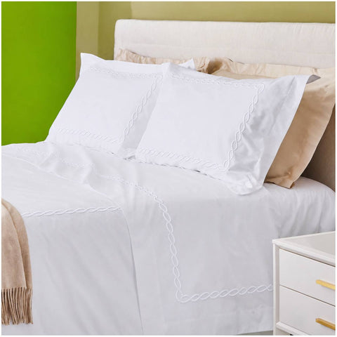 Bianco Perla Completo letto lenzuola matrimoniali in percalle di cotone "Olympia"