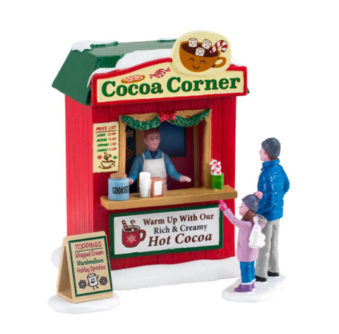 LEMAX Set 3 personaggi Venditore cioccolata calda "Cocoa Corner" 16,3x5,6xH11 cm