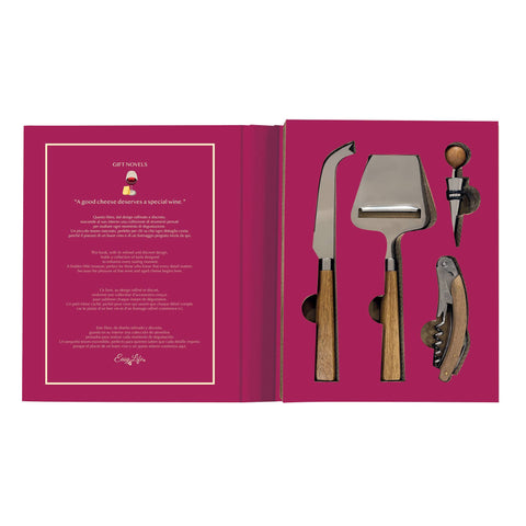 Easy life Idea Regalo Coltello, affetta formaggio, apribottiglie e tappo in box "Gift Novels"
