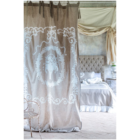 Blanc Mariclò Set 2 Tende in misto lino beige con ricami "Soffio Cllection" 140x290 cm