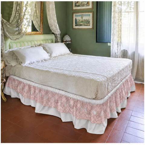 Chez Moi Gonna letto matrimoniale in percalle di cotone e pizzo Corinzio 180x200 cm 3 varianti(1 unità)