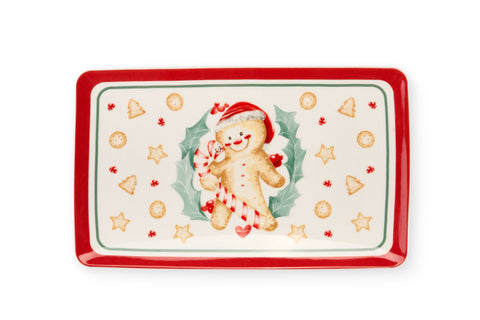 Nuvole di Stoffa Vassoio natalizio "DELICIOUS CHRISTMAS" piatto rettangolare 21x13 cm