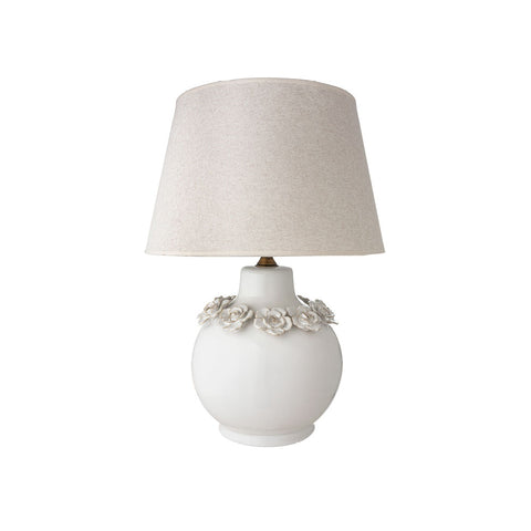 L'Arte di Nacchi Lampada tonda in ceramica con rose + paralume D40xH57 cm