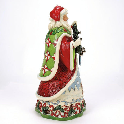 Enesco Statuina Babbo Natale in resina con ghirlanda e campanelle "Santa Bell Garland" 21.8x18.6xH36.9 cm