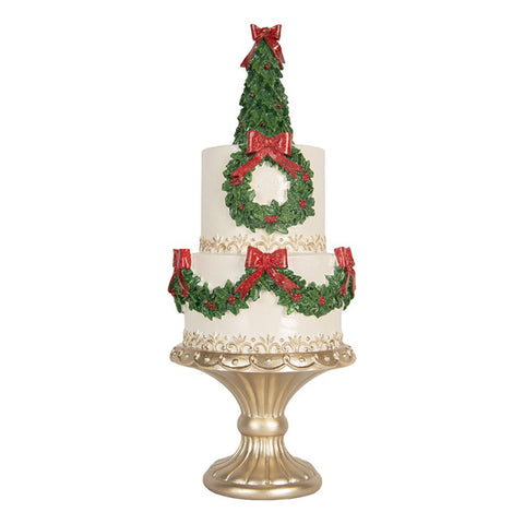 Clayre & Eef Statuina Torta di natale con ghirlanda decoro in resina D17 H42 cm