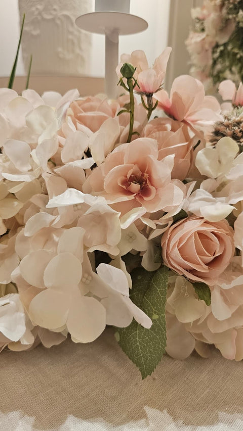 Fiori di Lena Candeliere 4 fiamme artigianale in metallo con decoro floreale L55x20xH24 cm - Angelica Home Stabia