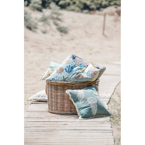 Blanc Mariclò Cuscino arredo ricamato in cotone "Vista Mare" 45x45 cm