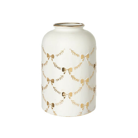 L'arte di Nacchi Vaso Portafiori con fiocchi metallo bianco oro D25 H39 cm