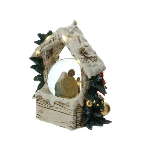 Boule d'eau/neige Hervit Nativité Sainte Famille lumières LED 14x15 cm