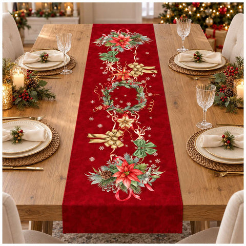 Clodette Runner di natale in cotone rosso "Red Star" 44x150 cm