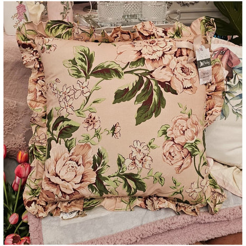 Coussin fleuri rose à volants « Sylvia » L'Atelier 17 45x45 cm