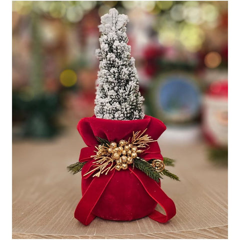 Sapin de Noël Lena's Flowers avec sac en velours rouge 9xH22 cm