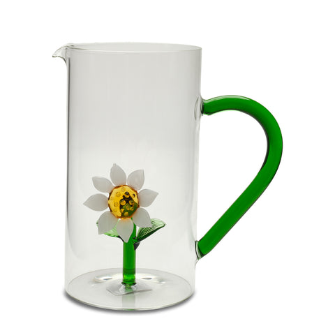 Pichet en verre borosilicate Henriette avec fleur « Trésor » D11 x H17,5 cm