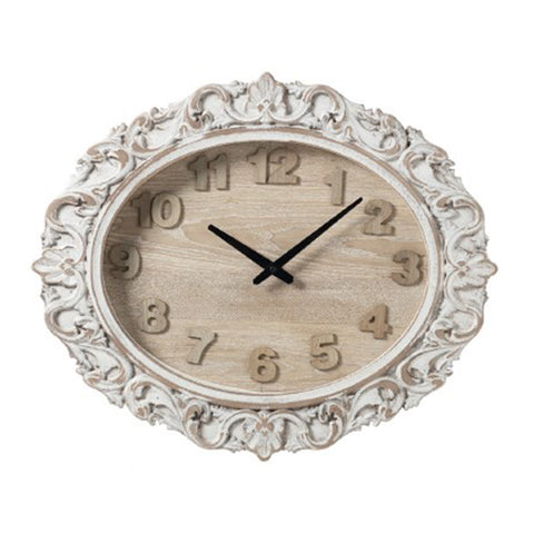 L'ART DI NACCHI Oval wall clock worked in white MDF wood 50x60 cm