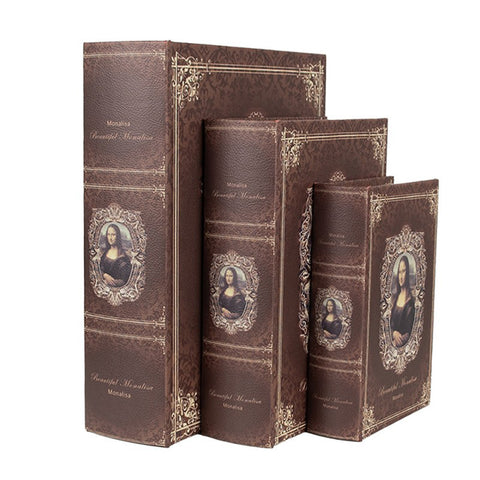 Clayre & Eef Set 3 Scatole Libri contenitori in legno Monnalisa 27x22x7 / 22x17x6 / 17x12x4 cm