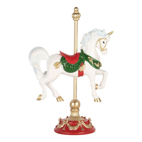 Clayre & Eef Statuina cavallo a dondolo decoro natalizio in resina 16x8x22 cm