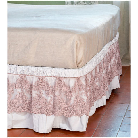 Chez Moi Gonna per letto matrimoniale in percalle di cotone e pizzo Provenza 180x200 cm 3 varianti(1 unità)