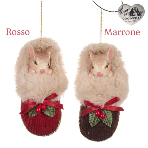 GOODWILL Mouse in slipper, resin and fabric 12.5 cm 2 variants (1pc)