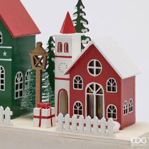 EDG paesaggio casette decoro con LED in legno 37x8xH16 cm