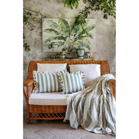 Blanc Mariclò Cuscino arredo in cotone avorio/verde con gale "Righe di Sole" 40x60 cm