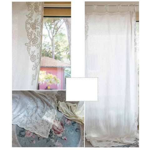 L'Atelier 17 Tenda in misto lino con ricami "Duchessa" Shabby Chic 140x290 cm 3 varianti (1pz)