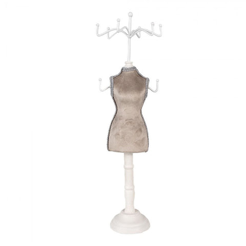 CLAYRE & EEF Portagioie legno e velluto beige Ø12x39 cm