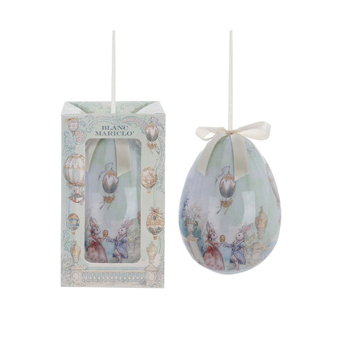 Blanc Mariclò Decoro uovo di pasqua da appendere con coniglio "Rococo" D8.5xH10 cm 4 varianti(1 unità) - Angelica Home Stabia
